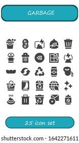 Modern Simple Set of garbage Vector filled Icons. Contains such as Bucket, Sponge, Compost, Ecologism, Trash, Skip, Clean window and more Fully Editable and Pixel Perfect icons.