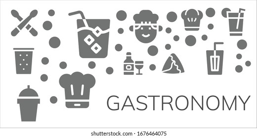 Modern Simple Set of gastronomy Vector filled Icons. Contains such as Drumsticks, Drink, Samosa, Chef and more Fully Editable and Pixel Perfect icons.