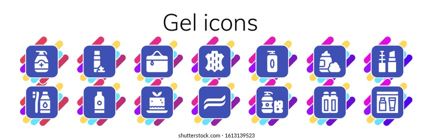 Modern Simple Set of gel Vector filled Icons. Contains such as Gel, Tooth Brush, Foam, Shampoo, Cosmetics, Mousse, Skin, Toothpaste and more Fully Editable and Pixel Perfect icons.