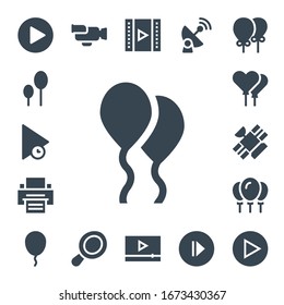 Modern Simple Set of glossy Vector filled Icons. Contains such as Play, Balloons, Balloon, Printer, Satellite, Video, Hand mirror and more Fully Editable and Pixel Perfect icons.