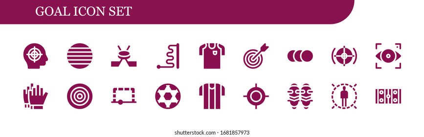 Modern Simple Set of goal Vector filled Icons. Contains such as Target, Ball, Hockey, Football jersey, Balls, Focus, Football gloves and more Fully Editable and Pixel Perfect icons.