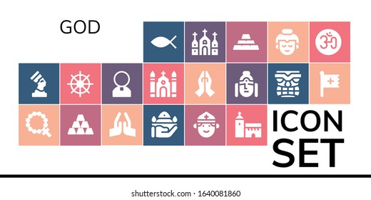 Modern Simple Set of god Vector filled Icons. Contains such as Christianity, Pharaoh, Rosary, Ingot, Pray, Priest, Church, Buddhism and more Fully Editable and Pixel Perfect icons.