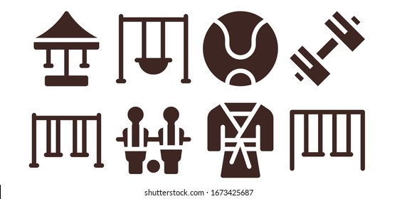 Modern Simple Set of golf Vector filled Icons. Contains such as Swing, Table football, Judo, Tennis ball, Swings, Sport and more Fully Editable and Pixel Perfect icons.