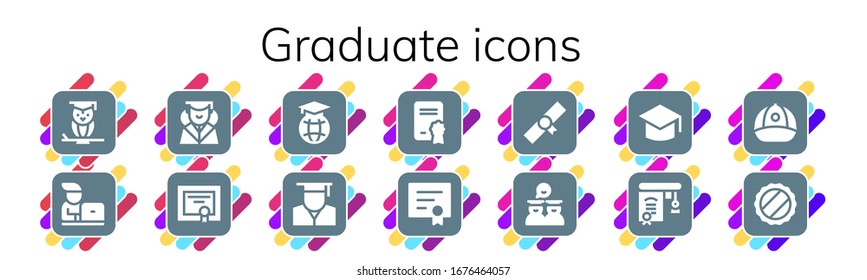 Moderne einfache Set von Graduierten Vektorillustration gefüllt Symbole. Enthält u.a. Weisheit, Student, Graduation, Diplom, Ausbildung, Abitur und mehr Vollwertig Editierbare und Pixel Perfect Symbole.