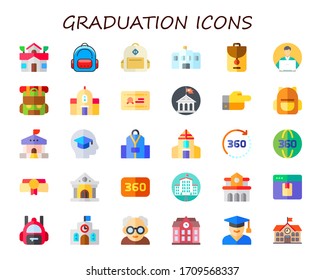 Modern Simple Set of graduation Vector flat Icons. Contains such as school, backpack, backpacks, student, diploma, university and more Fully Editable and Pixel Perfect icons.