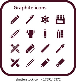 Modern Simple Set of graphite Vector filled Icons. Contains such as Pencil, Pen, Graphene, Colored pencils, Pencils and more Fully Editable and Pixel Perfect icons.