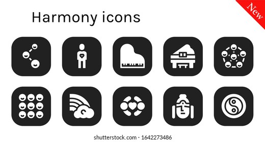 Modern Simple Set of harmony Vector filled Icons. Contains such as Friends, Friend, Piano, Rainbow, Buddha, Yin yang and more Fully Editable and Pixel Perfect icons.
