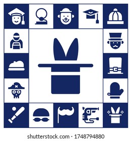 Modern Simple Set of hat Vector filled Icons. Contains such as Graduated, Delivery man, Beret, Magic, Pirate, Gentleman, Hat, Mitten and more Fully Editable and Pixel Perfect icons.