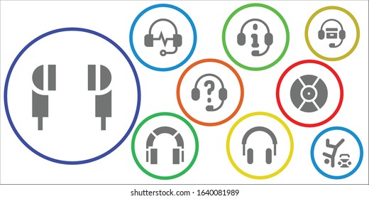 Modern Simple Set of headphones Vector filled Icons. Contains such as Earphones, Headphones, DJ, Hip hop and more Fully Editable and Pixel Perfect icons.