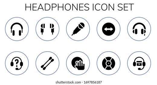 Modern Simple Set of headphones Vector filled Icons. Contains such as Headphones, Earphones, Earbuds, Karaoke, DJ, Team viewer and more Fully Editable and Pixel Perfect icons.