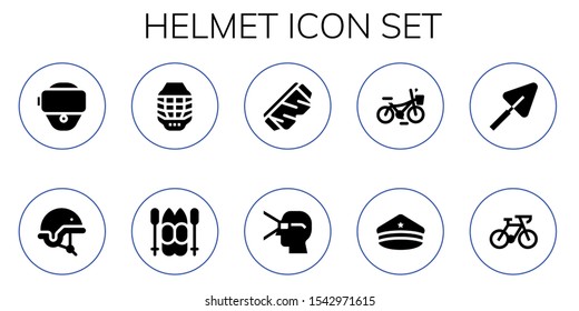 Modern Simple Set of helmet Vector filled Icons. Contains such as Vr glasses, Helmet, Ski, Safety glasses, Virtual reality, Bicycle and more Fully Editable and Pixel Perfect icons.