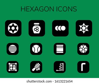 Modern Simple Set of hexagon Vector filled Icons. Contains such as Ball, Shapes, Honey, Balls, Graphene, Soccer ball, Allen keys and more Fully Editable and Pixel Perfect icons.