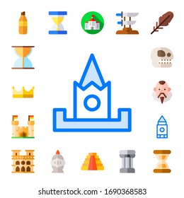 Modern Simple Set of history Vector flat Icons. Contains such as highlighter, sand clock, Crown, kremlin, castle, fossil, cervantes and more Fully Editable and Pixel Perfect icons.