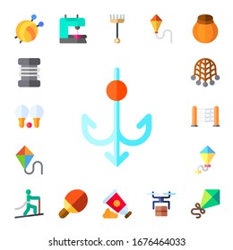 Modern Simple Set of hobby Vector flat Icons. Contains such as yarn ball, fishing line, tennis, hook, kite, net, climbing, sewing machine and more Fully Editable and Pixel Perfect icons.