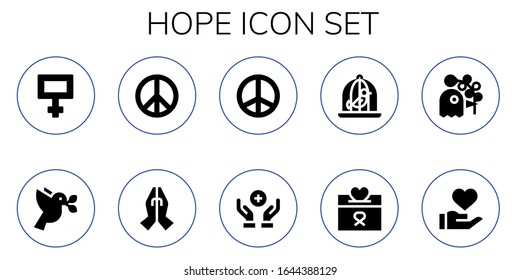 Modern Simple Set of hope Vector filled Icons. Contains such as Peace, Dove, Prayer, Donation, Pigeon and more Fully Editable and Pixel Perfect icons.