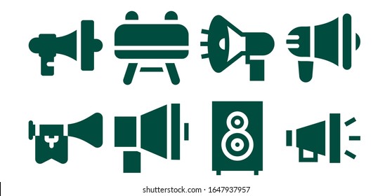 Modern Simple Set of horn Vector filled Icons. Contains such as Trumpet, Megaphone, Buck, Loudspeaker and more Fully Editable and Pixel Perfect icons.