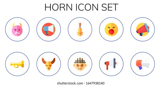 Modern Simple Set of horn Vector flat Icons. Contains such as demon, trumpet, megaphone, bull skull, instrument, hell, shouting and more Fully Editable and Pixel Perfect icons.