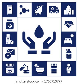 Modern Simple Set of hospital Vector filled Icons. Contains such as Stretcher, Drugs, Inhaler, Blood donation, Add, Cardiogram and more Fully Editable and Pixel Perfect icons.