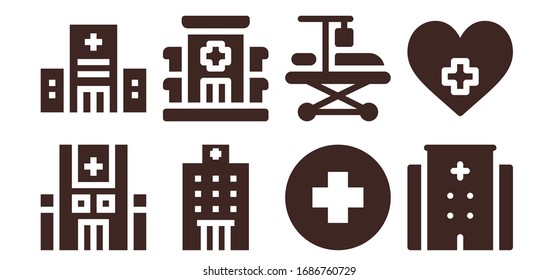 Modern Simple Set of hospitalization Vector filled Icons. Contains such as Hospital, Hospitalization and more Fully Editable and Pixel Perfect icons.