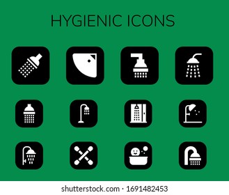 Modern Simple Set of hygienic Vector filled Icons. Contains such as Shower, Cotton swab and more Fully Editable and Pixel Perfect icons.