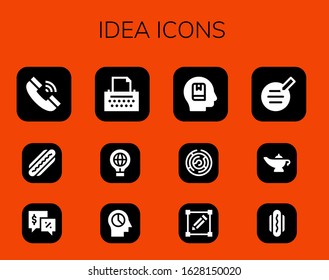 Modern Simple Set of idea Vector filled Icons. Contains such as Telephone, Hot dog, Talk, Copywriter, Idea, Mind, Memorize, Maze and more Fully Editable and Pixel Perfect icons.