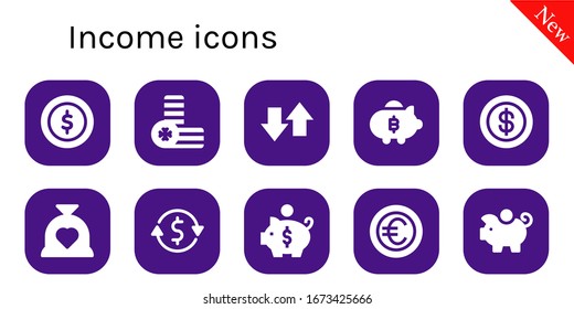 Moderno y simple conjunto de ingresos Vector rellena Iconos. Contiene como Monedas, Monedas, Transferencias, Banco Piggy, Presupuesto, Cambio de Divisas y más iconos Totalmente Editables y Pixel Perfect.