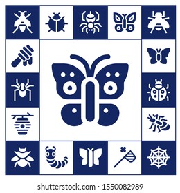 Modern Simple Set of insect Vector filled Icons. Contains such as Wasp, Honey, Spider, Butterfly, Beehive, Ladybug, Ant, Bumblebee and more Fully Editable and Pixel Perfect icons.