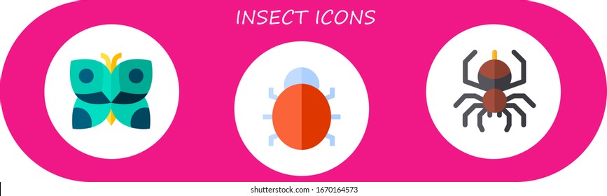 Moderno y simple conjunto de íconos planos vectores de insectos. Contiene como mariposa, insecto, araña y más iconos Totalmente Editables y Pixel Perfect.