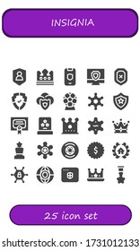 Moderno y simple conjunto de íconos rellenos de vectores de insignia. Contiene como Escudo, Corona, Antivirus, Premio, Sheriff, Mérito, Insignia, Premios y más íconos Completamente Editables y Perfectos de Pixel.