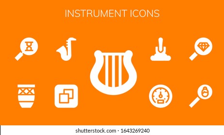 Modern Simple Set of instrument Vector filled Icons. Contains such as Harp, Size, Saxophone, Conga, Sandclock, Search, Magnifying glass and more Fully Editable and Pixel Perfect icons.