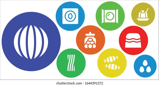 Modern Simple Set of jelly Vector filled Icons. Contains such as Candy, Liquorice, Candy jar, Jelly, Candies and more Fully Editable and Pixel Perfect icons.