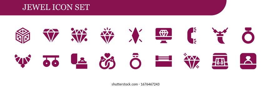 Modern Simple Set of jewel Vector filled Icons. Contains such as Crystal, Diamond, Ring, Necklace, Jewel, Rings, Marriage, Gem and more Fully Editable and Pixel Perfect icons.