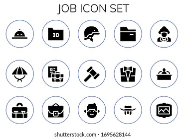 Modern Simple Set of job Vector filled Icons. Contains such as Hat, Folder, Briefcase, Helmet, Hammer, Suit, Firefighter, Interview and more Fully Editable and Pixel Perfect icons.