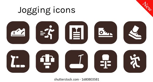 Modern Simple Set of jogging Vector filled Icons. Contains such as Sneakers, Runner, Gym station, Running, Treadmill, Exercise and more Fully Editable and Pixel Perfect icons.