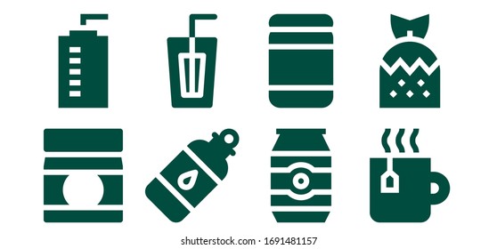 Modern Simple Set of juice Vector filled Icons. Contains such as Baby food, Water bottle, Bottle, Drink, Can, Tea, Strawberry and more Fully Editable and Pixel Perfect icons.