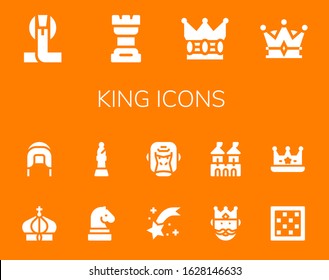 Modern Simple Set of king Vector filled Icons. Contains such as Cobra, Chess, Crown, Coif, Bishop, Shooting star, Gorilla, King and more Fully Editable and Pixel Perfect icons.