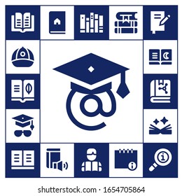 Modern Simple Set of knowledge Vector filled Icons. Contains such as Book, Cap, Graduation, Mortarboard, Books, Reading, Info and more Fully Editable and Pixel Perfect icons.