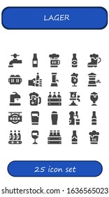 Modern Simple Set of lager Vector filled Icons. Contains such as Beer tap, Beer bottle, Beer, Beers, Oktoberfest, box and more Fully Editable and Pixel Perfect icons.