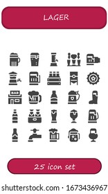 Modern Simple Set of lager Vector filled Icons. Contains such as Beer, Beer tap, Beer cap, Pub, bottle and more Fully Editable and Pixel Perfect icons.