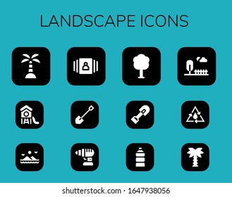 Modern Simple Set of landscape Vector filled Icons. Contains such as Island, Park, Mountains, Gallery, Shovel, Drill, Tree, Water and more Fully Editable and Pixel Perfect icons.
