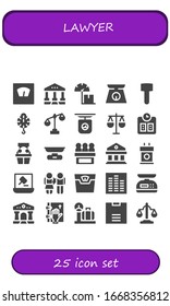 Modern Simple Set of lawyer Vector filled Icons. Contains such as Scale, Courthouse, Mallet, Law, Witness, Jury, Tribune, Auction and more Fully Editable and Pixel Perfect icons.