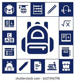 Modern Simple Set of learn Vector filled Icons. Contains such as Backpack, Manual, Abc, Learning, Math, Dictionary, Pencil, Abacus and more Fully Editable and Pixel Perfect icons.