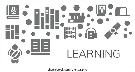 Modern Simple Set of learning Vector filled Icons. Contains such as Book, Books, Abacus, Childhood, Audiobook, Diploma, Cap and more Fully Editable and Pixel Perfect icons.