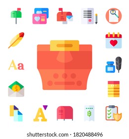 Modern Simple Set of letter Vector flat Icons. Contains such as letterbox, feather, text, typewriter, mail, valentines day, note and more Fully Editable and Pixel Perfect icons.