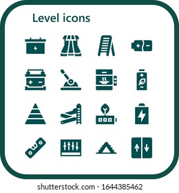 Modern Simple Set of level Vector filled Icons. Contains such as Battery, Sliders, Ladder, Control, Elevator, Pyramid, Slider and more Fully Editable and Pixel Perfect icons.