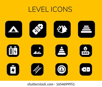 Modern Simple Set of level Vector filled Icons. Contains such as Ladder, Battery, Pyramids, Pyramid, Tachometer and more Fully Editable and Pixel Perfect icons.