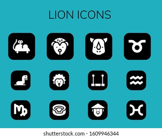 Modern Simple Set of lion Vector filled Icons. Contains such as Mouse toy, Sea lion, Virgo, Hedgehog, Animal, Rhino, Trapeze, Chinese and more Fully Editable and Pixel Perfect icons.