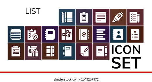 Modern Simple Set of list Vector filled Icons. Contains such as Notebook, Notes, Checklist, List, Paper, Note, Clipboard, Agenda and more Fully Editable and Pixel Perfect icons.