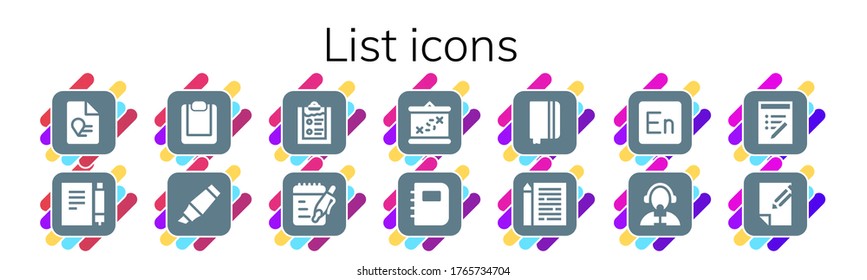 Modern Simple Set of list Vector filled Icons. Contains such as Report, Note, Clipboard, Highlighter, Notes, Boarding, Notebook and more Fully Editable and Pixel Perfect icons.