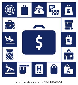 Modern Simple Set of luggage Vector filled Icons. Contains such as Travel, Briefcase, Arrival, Bag, Backpack, Shopping bag, Purse and more Fully Editable and Pixel Perfect icons.
